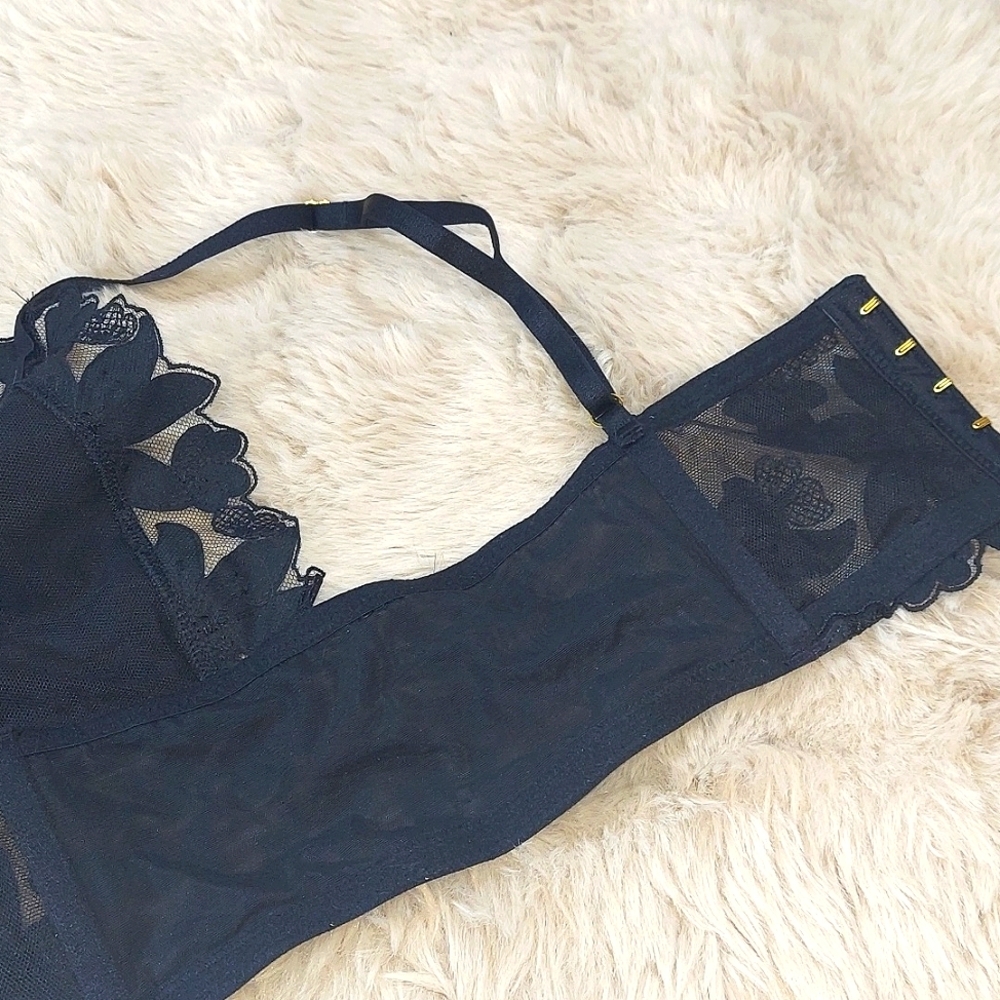 NWOT Victoria Secret Floral Black Lace Satin Bralette - Picture 5 of 7